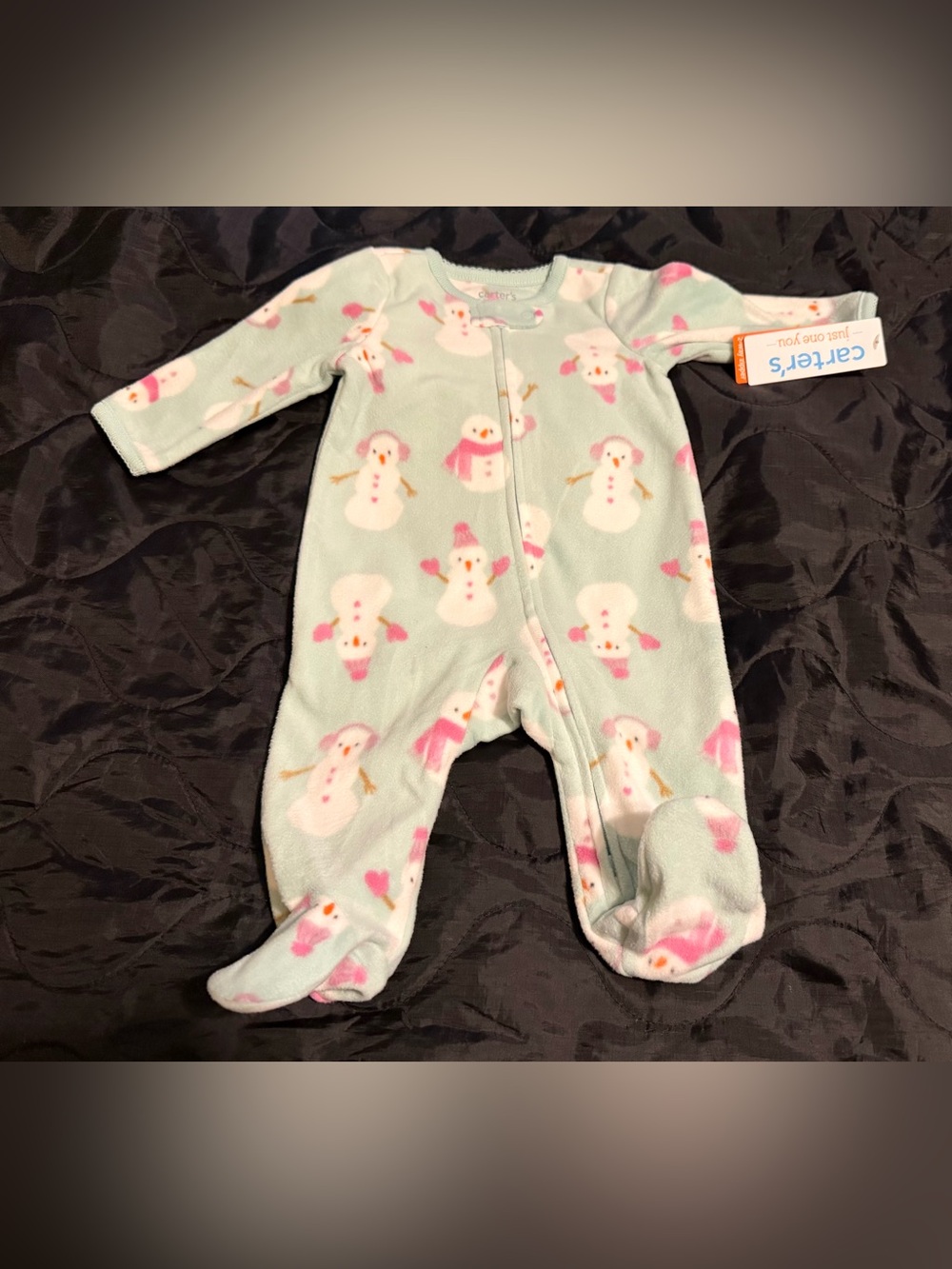 Carter's Mint Green Fleece Snowman Footed One-Piece with Pink Accents size 3M